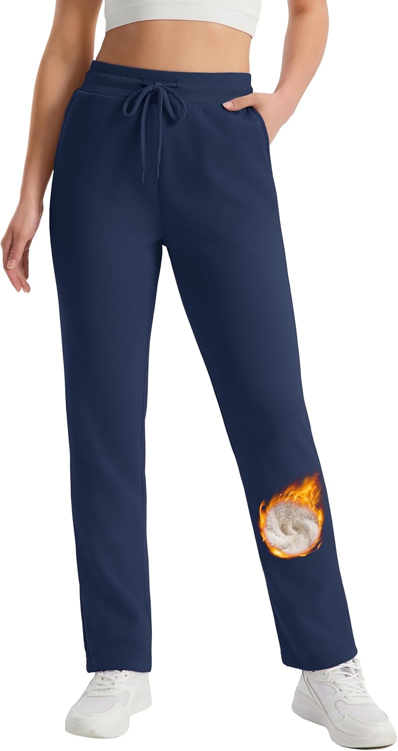 MAGCOMSEN Women's Sherpa Lined Sweatpants Winter Warm Fleece Pants Water Resistant Heavy Insulated Thermal Pants Outdoor