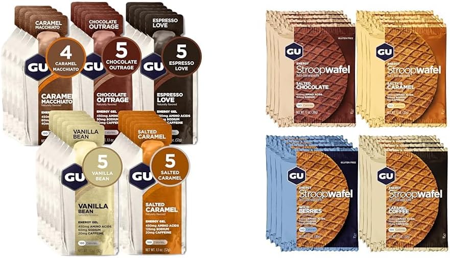 Original Sports Nutrition Energy Gel, 24-Count, Assorted Indulgent Flavors & Stroopwafel Sports Nutrition Waffle, Assorted Flavors