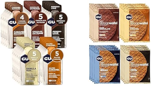 GU Energy Original Sports Nutrition - Gel energético, 24 unidades, sabores indulgentes surtidos y gofres de nutrición deportiva Stroopwafel, sabores