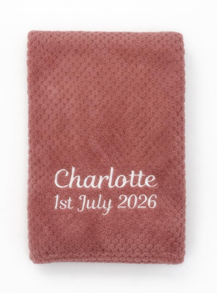 Lobeko Personalised Baby Blanket with Name Custom Newborn Blanket 75x100cm Soft Waffle Fleece Cot & Pram Blanket Embroidered Baby Gift for Baby Shower, Christening, Baby Boys & Girls