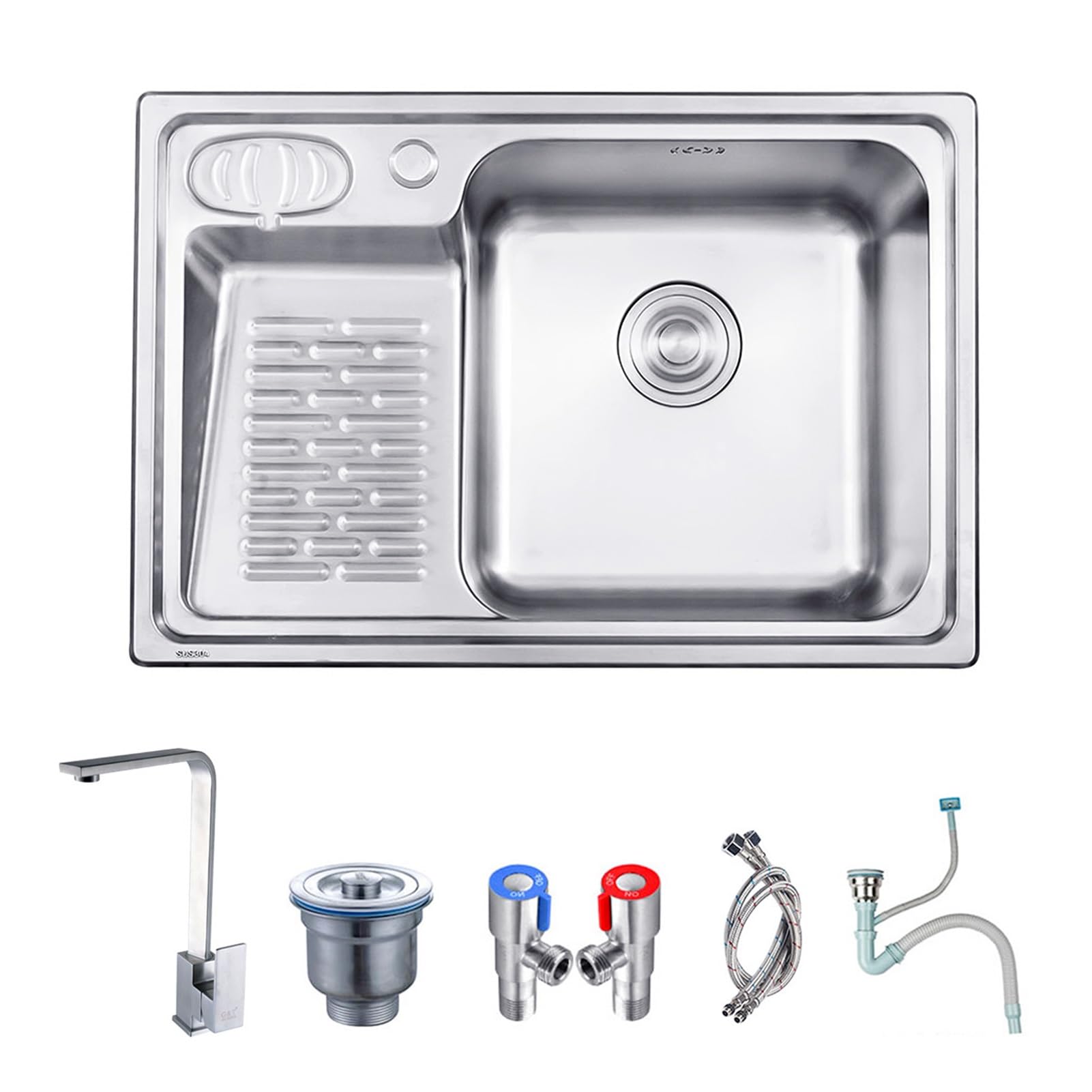 Fregadero De Lavandería De 26 Pulgadas, con Grifo, Kits De Drenaje Y Tabla De Lavar, Piscina De Lavandería De Acero Inoxidable 304, Lavabo, Fregadero, Tina De Lavandería (Color : C, S : 66x45x22cm)