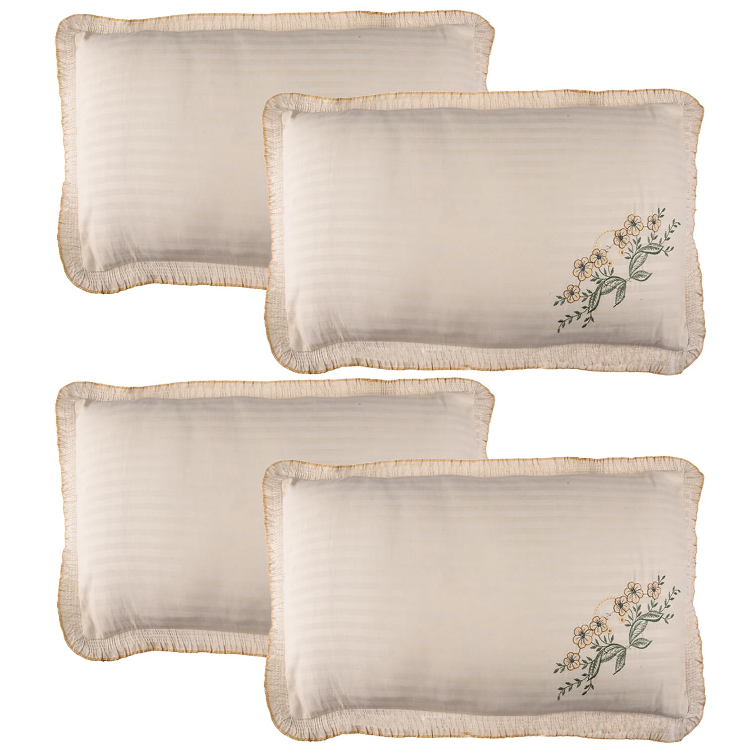 Kuber Industries Cotton Pillow Cover Set - 4 Piece Lining Embroidery Cushion Covers for Bedroom - Beige-image-18