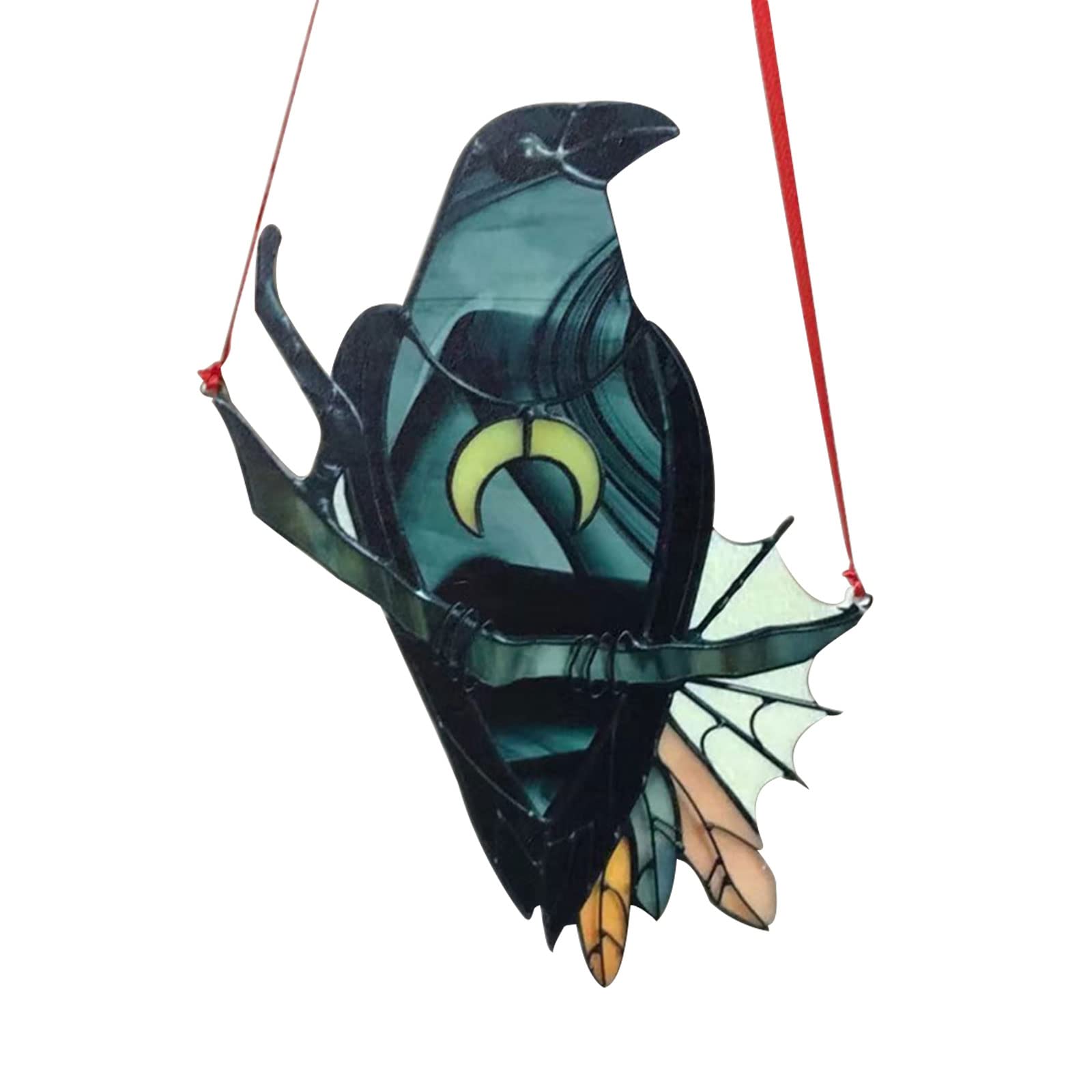 MONOJLY Mysterious Crow Witch Ornament Stained Suncatcher Black Bird Window Wall Decor