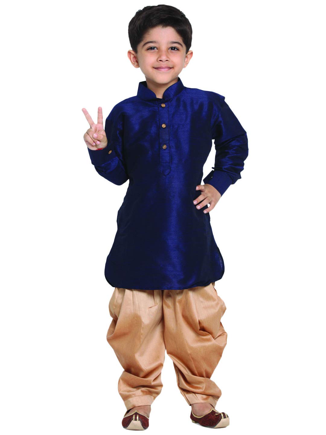 Jbn Creation Boys' Navy Blue And Rose Gold Silk Blend Kurta And Dhoti Pant Set (Vasbuk001Nbncdrg, For 4-5 Years)