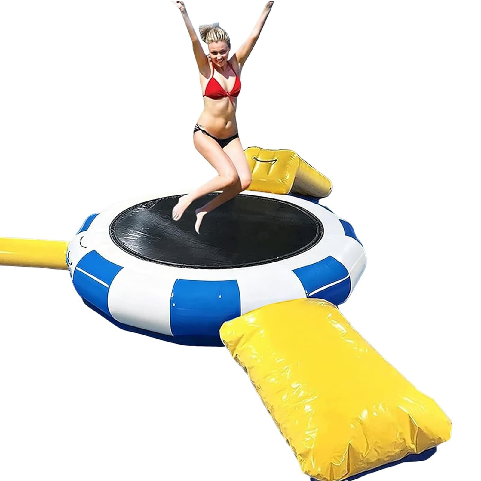 NSACMD ,16FT,Inflatable Water Trampoline 10FT with Slide & Balance Tube – Portable Bounce Swim Platform for Lake Pool, Summer Swimming & Fishing, Park-Style Splash Pad Toy,
