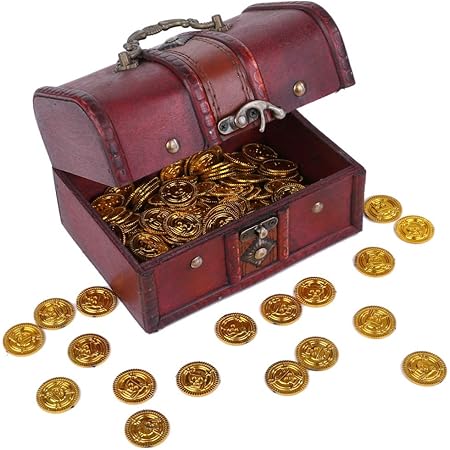 Amazon ルボナリエ 宝箱 大 金貨 100枚 アンティーク おもしろ雑貨 コイン カジノ ゴールド お金 おもちゃ 古銭 海賊 宝箱 大 金貨100枚 おもちゃ雑貨 おもちゃ