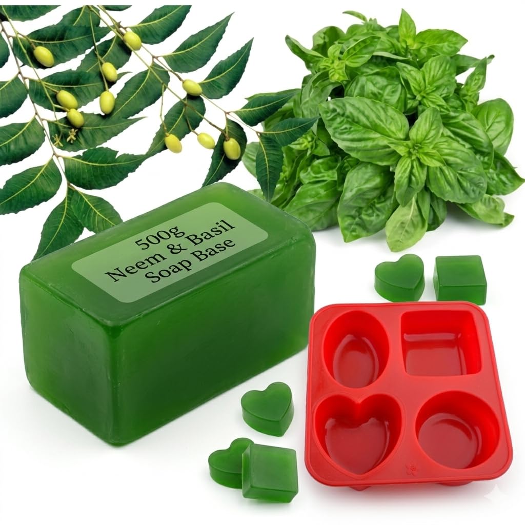 handmade soap making combo – 500gm soap base with reusable heart shape silicone mold(lavender,lemon,sandal, red wine,goat milk, mint,neem,glycerin)(500gm) (ne-kh)