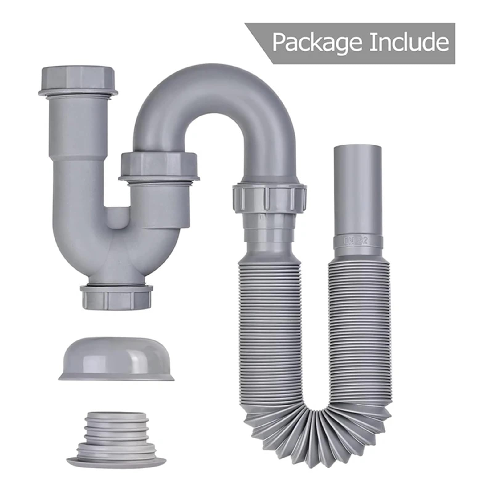 1/4 Zoll Abflussrohr-Set for Küchenspüle mit Reinigungsstopfen, geruchshemmend, flexibles U-förmiges Abflussrohr, Rückflussverhinderung