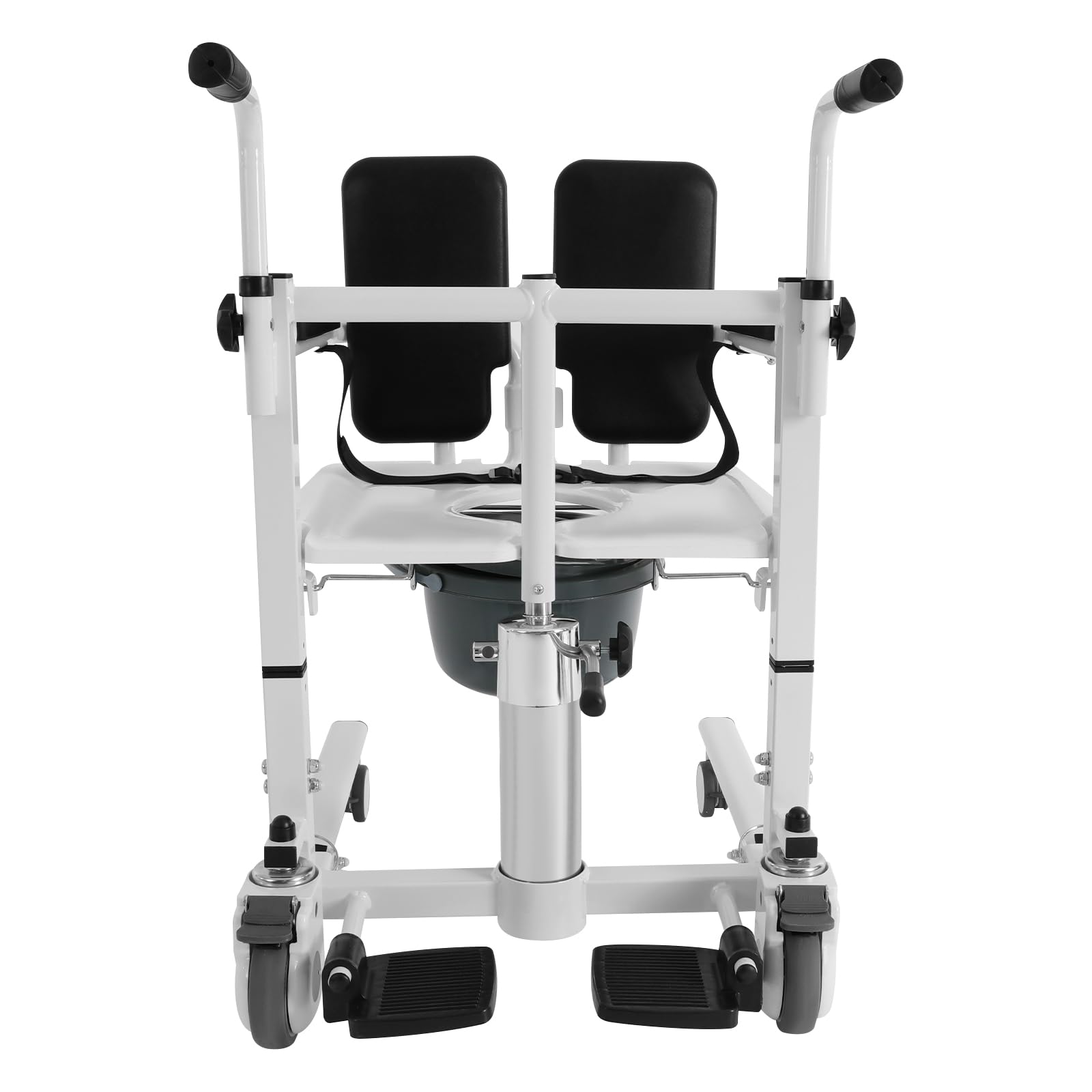 Silla elevadora hidráulica para pacientes mayores, altura regulable, reposabrazos de 3 niveles, respaldo de 180°, plegable, con ruedas y orinal, 150 kg