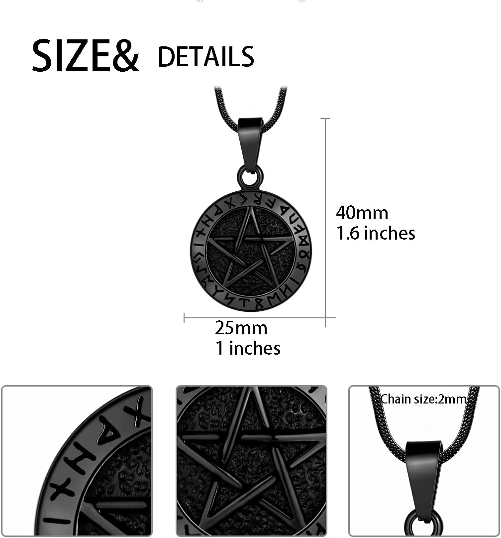 Pentagram Pentacle Wiccan Necklace -Star Satanic Pendant 316L Stainless Steel Traditional Seal of Solomon Tetragrammaton Eliphas Levi's Pentagra Wicca Punk Retro Jewelry - Image 4