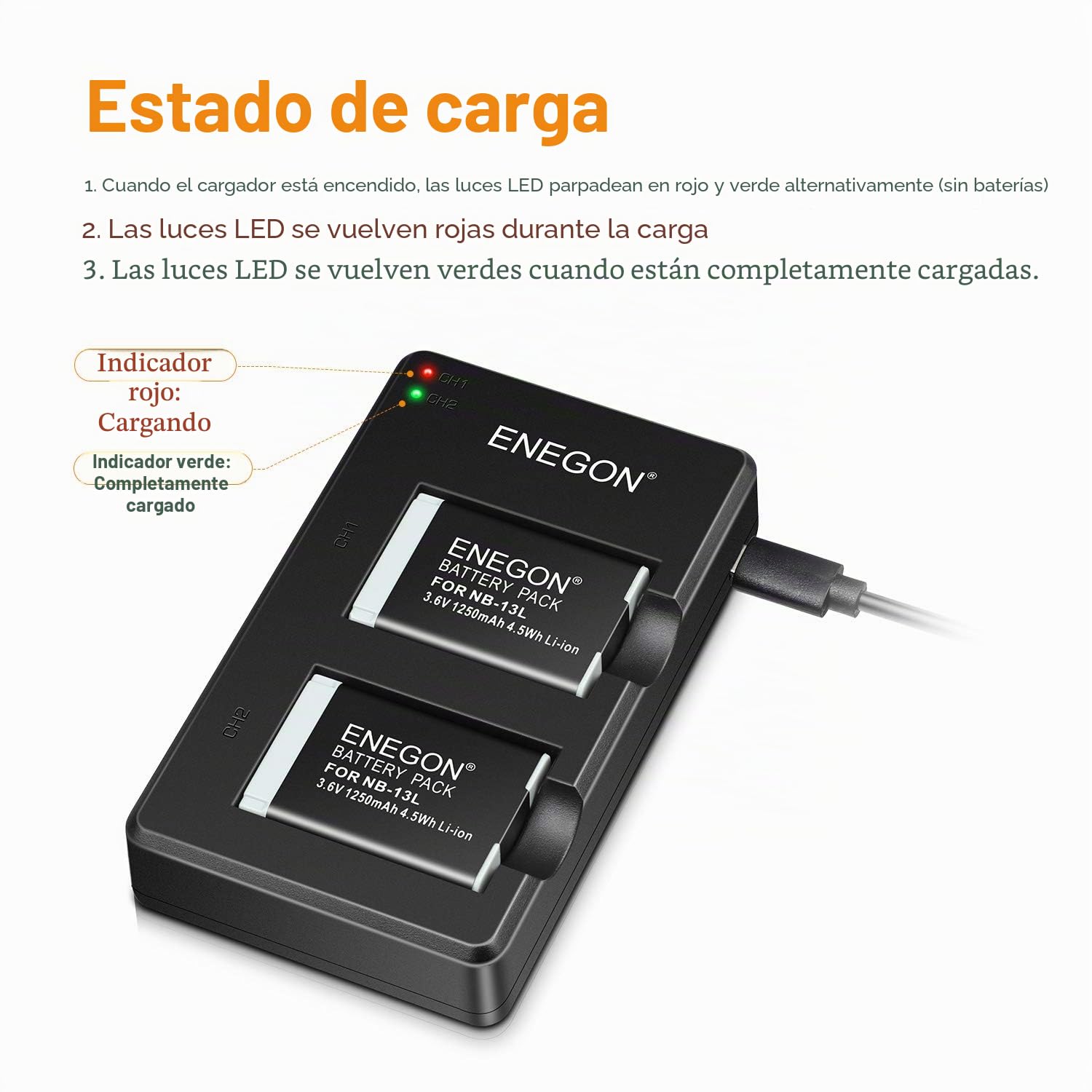 ENEGON NB-13L Bloc Batterie de Remplacement (2 Paquets) et Chargeur Dual pour Canon PowerShot G5X,G5X Mark II,G7X, G7X Mark II/III,SX720 HS,SX730 HS,SX740 HS, SX620 HS,G1 X Mark III,G9 X,G9 X Mark II