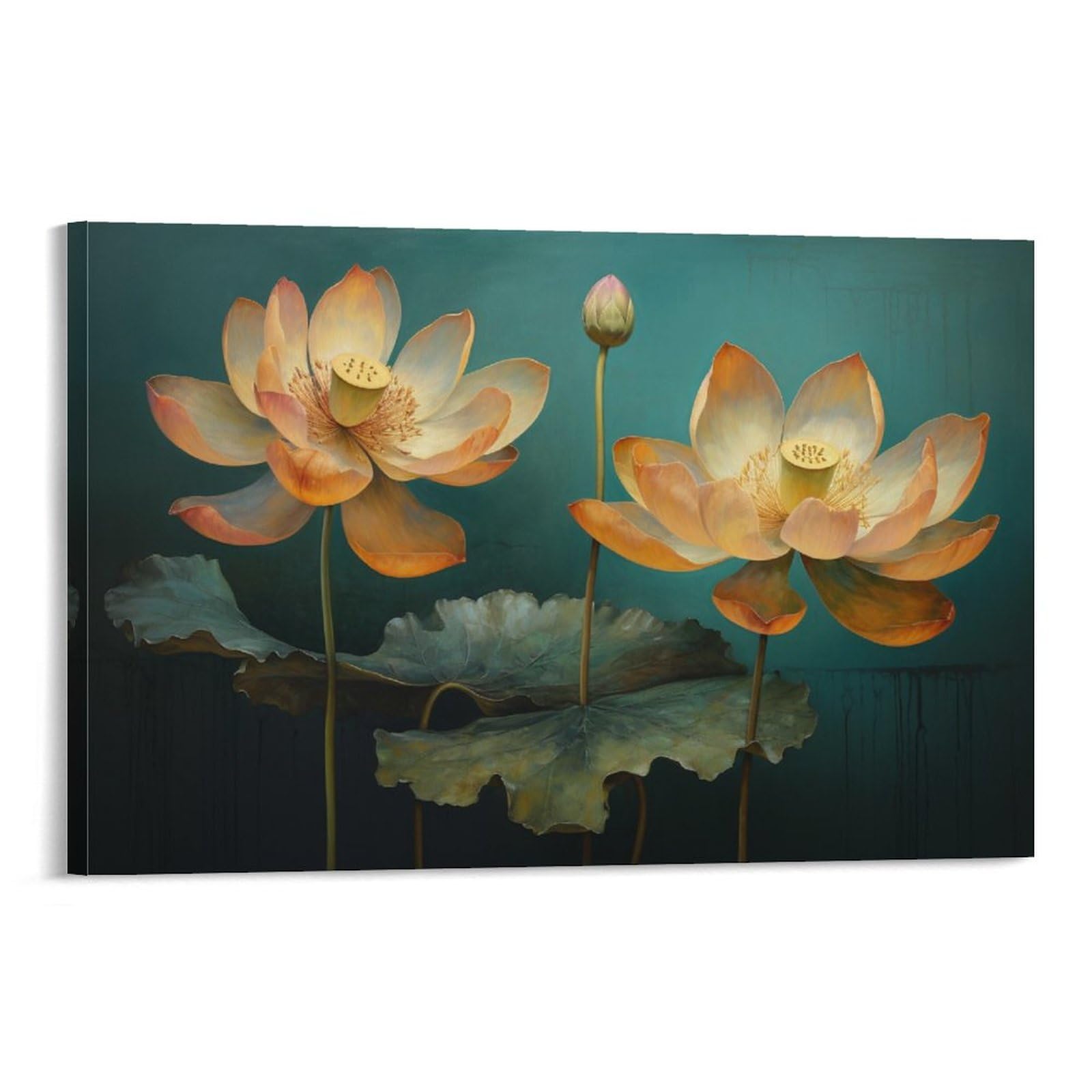 Vintage Lotus Flower Acrylic Painting YELLOW FLOWERS LOTUS PEONY