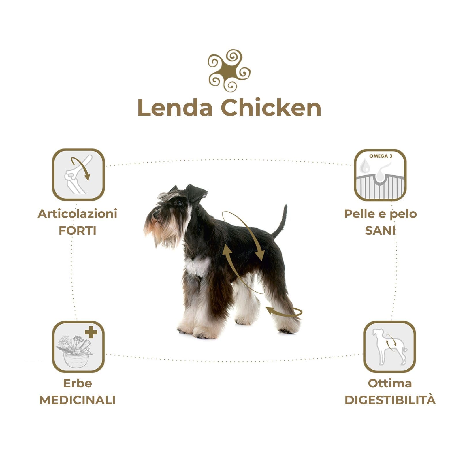 Lenda Chicken 20 kg - Crocchette per Cani Giovani e Adulti con Condroprotettori Probiotici e Olio di Calmone - Alimento per Cani Grande e Piccola - Cibo per Cane di Pollo - Croccantini Cane Naturale