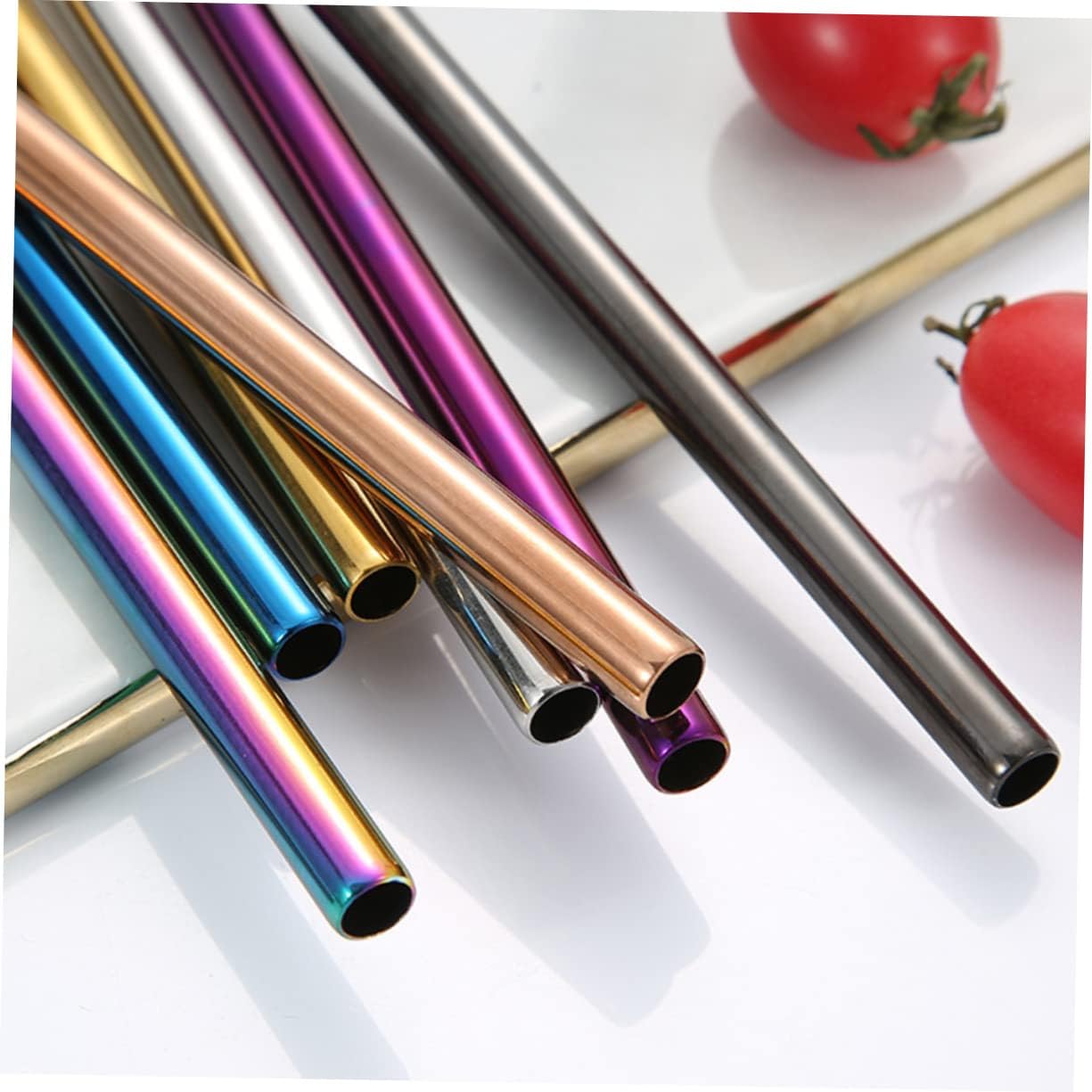 7pcs Reusable Stainless Steel Straws Colorful Drink Stirrer for Cocktails Smoothies and Beverages Food-grade Material Easy to Clean for Parties and Outdoor Use