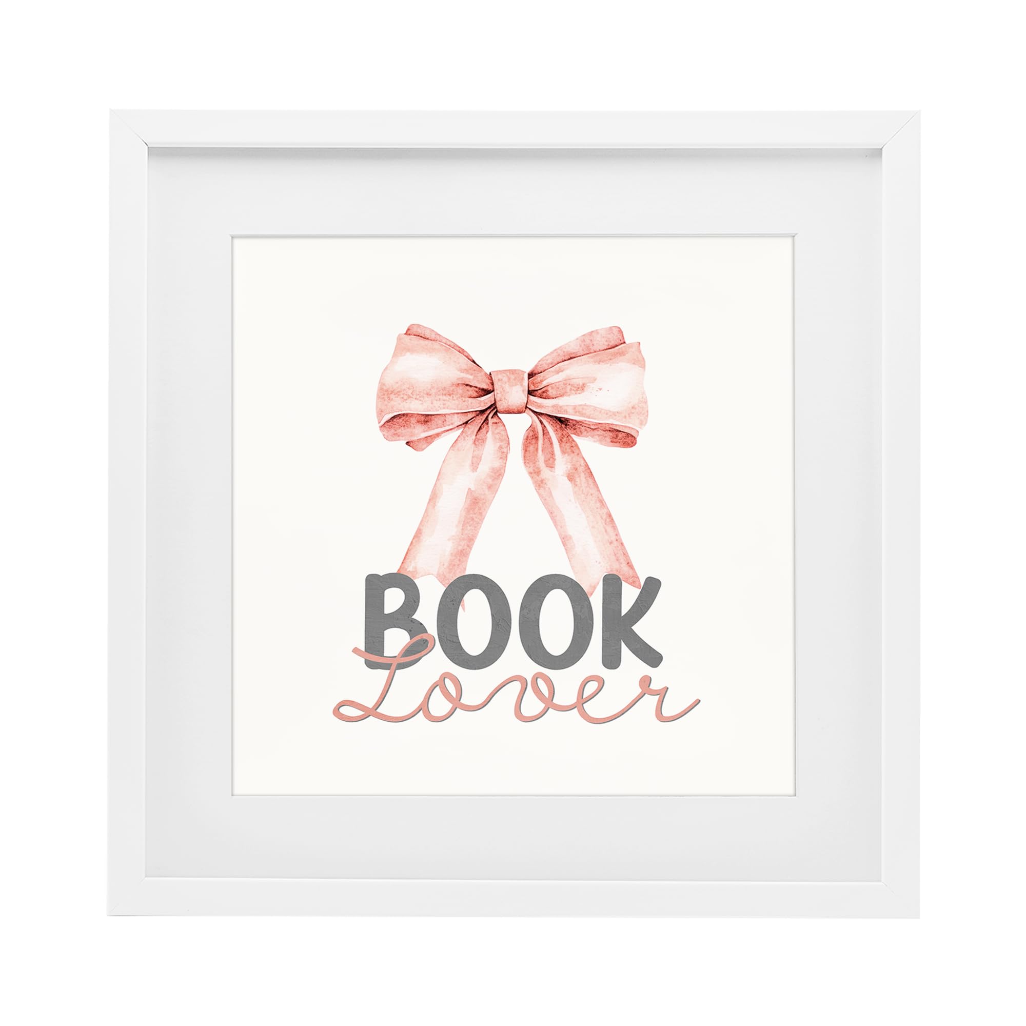 Stupell Industries Coastal White (Textured) 'Book Lover Pink Bow'| Framed Print Under Glass