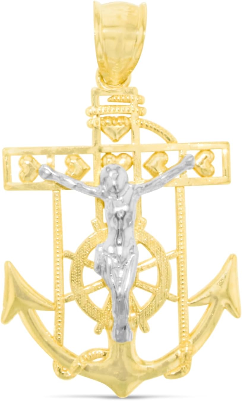 Floreo 10k Gelbgold Jesus Christus Kruzifix Anker bicolor Anhänger - Bild 4 von 12