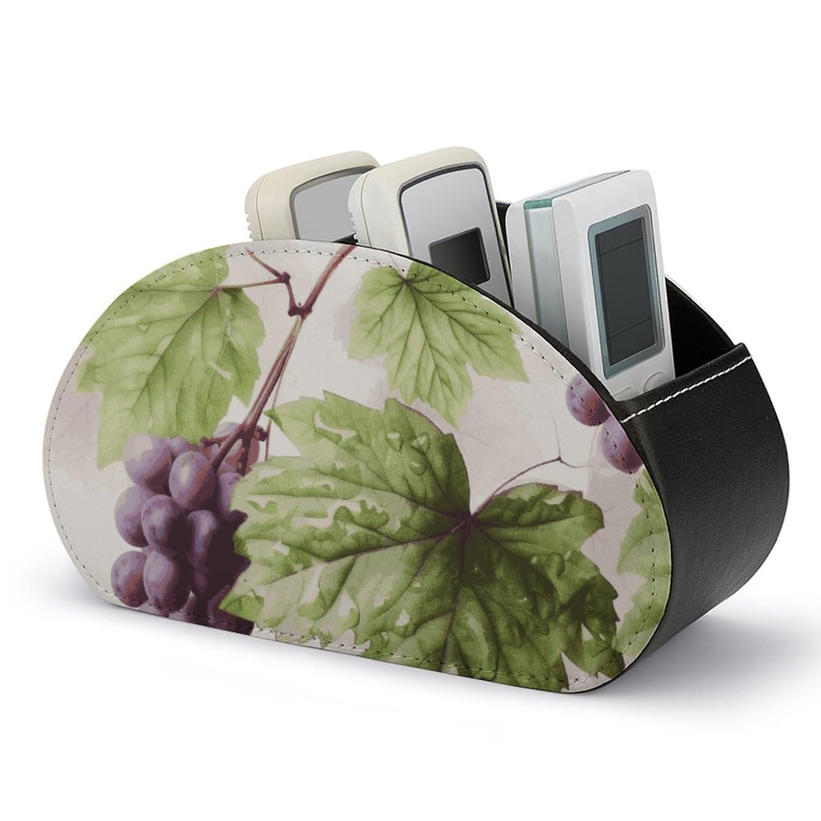 JTREHY - Beautiful Grape Leaf Remote Control Stand with 5 PU Leather Compartments, Multifunctional Computer Storage Box