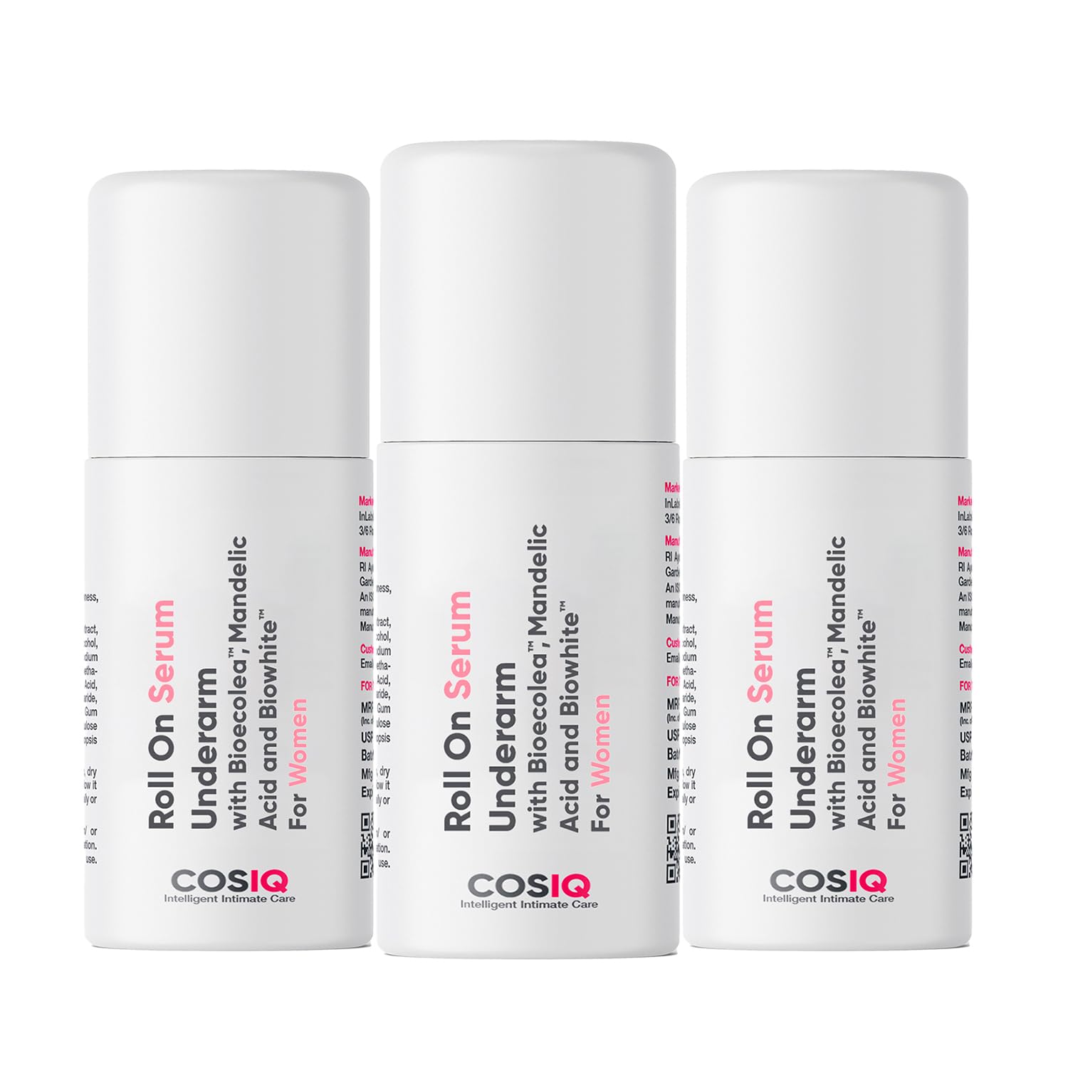 Cos-IQ Brightening Underarm Roll On Serum for Women (Pack of 3 X 40ml) | With Bioecolea, Mandelic Acid and Bio White | Prevents Body Odour, Brightens Skin & Exfoliates Underarms | 90 Days Pack