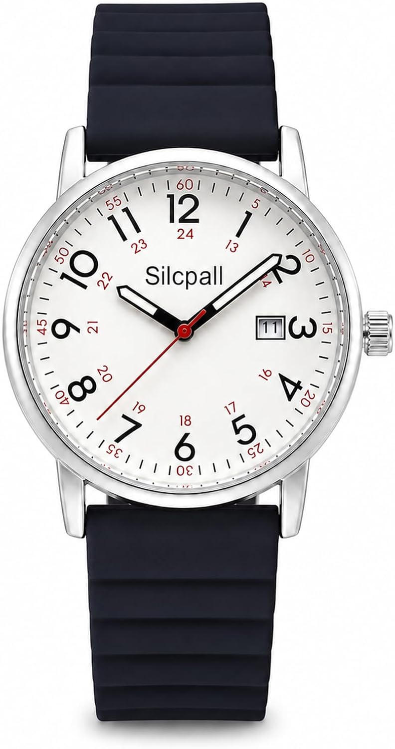 Nurse Watch with Second Hand for Women, 12/24 Dial, Date Window