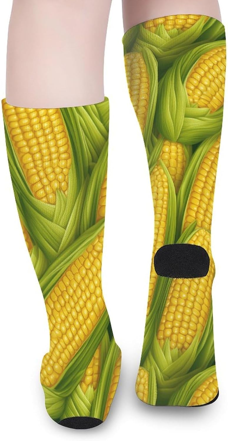 Corn Food Knee High Socks Athletic Long Stockings Sport Casual Crew Tube Sock Boot 40cm