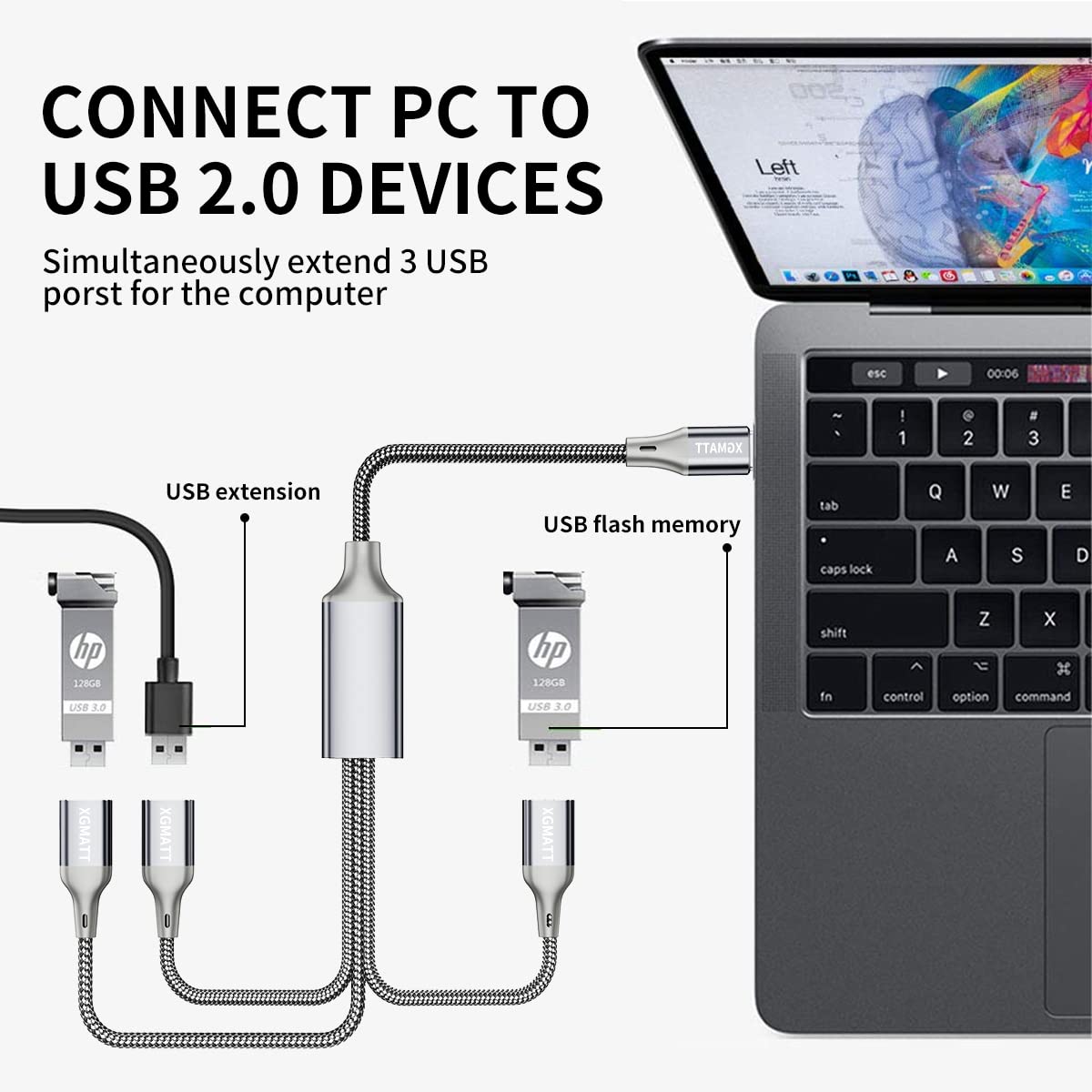 JSADZKJ USB-C Auf 3 USB Splitterkabel – 35 Cm, Nylon, Für Datenübertragung & Laden (bis 5V/2A)