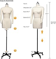 Vista 2 de Bonnlo Maniquí de costura femenino, talla 6, forma de vestido profesional para exhibición y diseño a medida, torso ajustable en altura con base