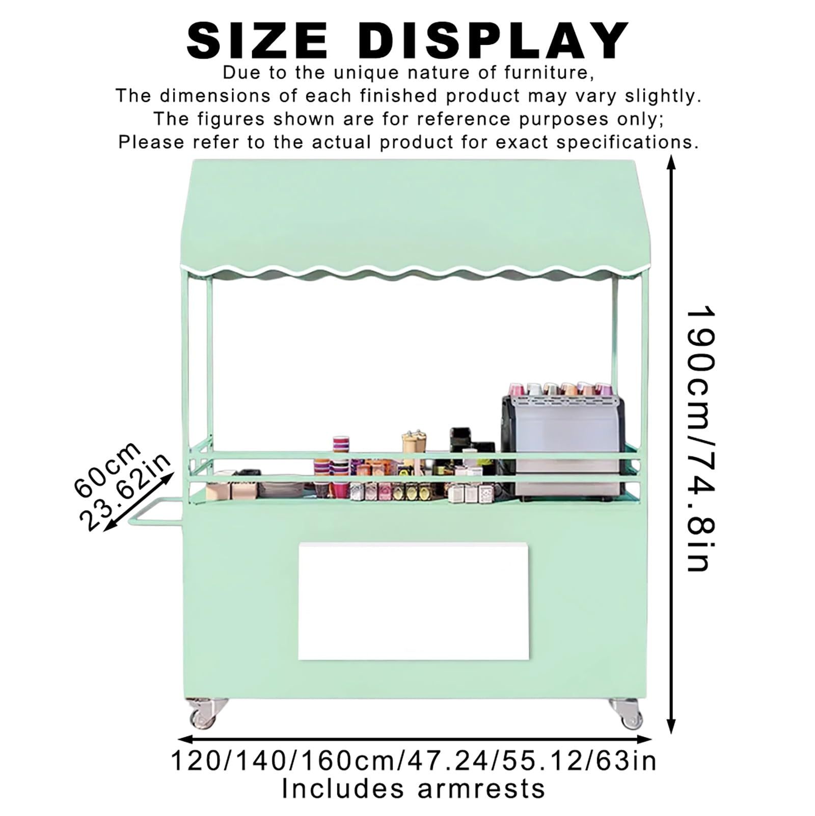 Móvil de Venta Ambulante de Comida Carritos de Comida Portátiles con Ruedas Freno para Fiestas Mercados y Comida Callejera.(Giallo,160x58x190cm)