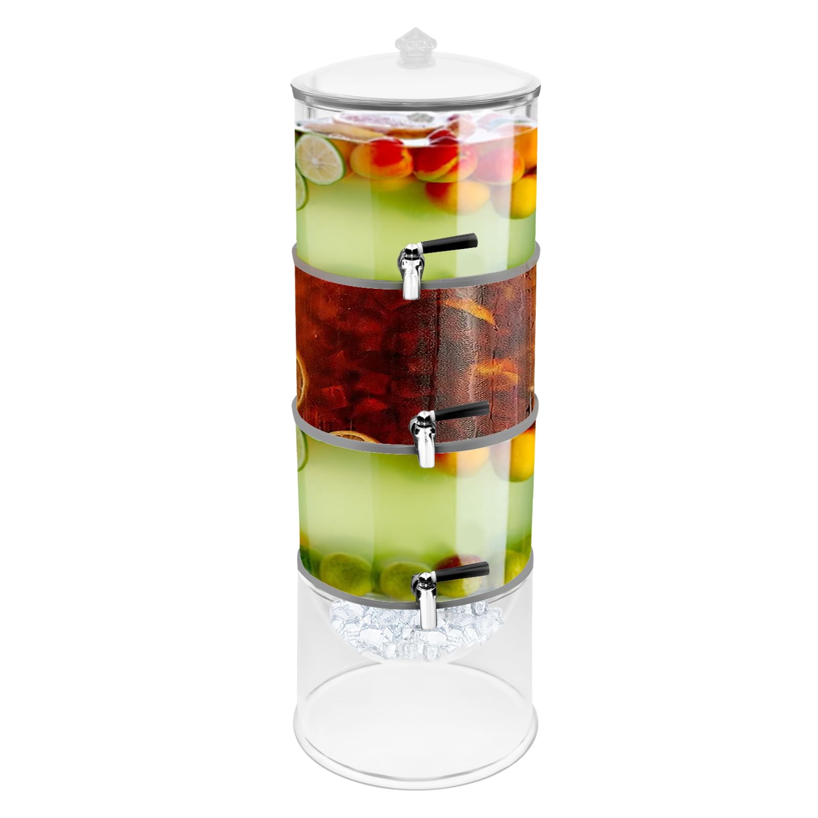 Getränkespender mit 3 Ebenen, Behälter aus Acryl mit Wasserhahn, Eisfach, stapelbares Design, spülmaschinengeeignet, für Saft, Limonade und Cocktails