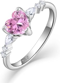 Heart Ring for Women 925 Sterling Silver Heart Birthtone Engagement Wedding Promise Ring for her Size 5-10
