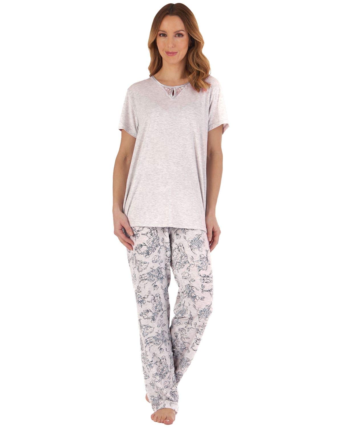 Slenderella Women's Pink Sketch Floral Long Pyjamas Pj55124 10-12