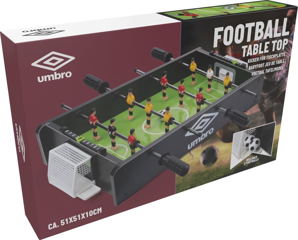 Umbro Mini Tischkicker - Kickertisch mit 12 Spielern - Kompakter Tischfußball - Inkl. 2 Mini Fußballen - Schwarz