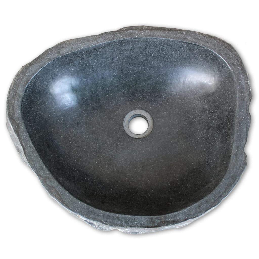 Owalna Umywalka z Kamienia Rzecznego 46-52 cm - Nablatowa do Łazienki, Naturalna, Średnica Otworu Odpływowego 4,5 cm
