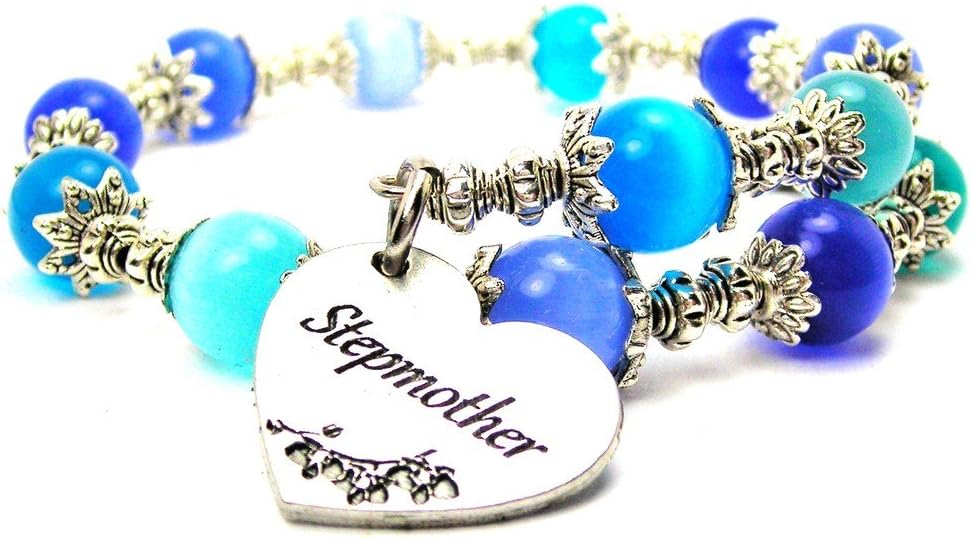 ChubbyChicoCharms Stepmother Heart Cat's Eye Wrap Charm Bracelet in Sapphire Blue and Aqua Blue