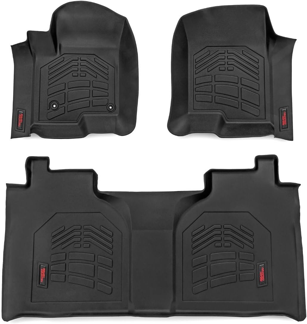 Rough Country Sure-Fit Floor Mats for Chevy Silverado & GMC Sierra 1500/2500HD/3500HD (2019-2025) Crew Cab with Bucket Seats, Front & Rear Set