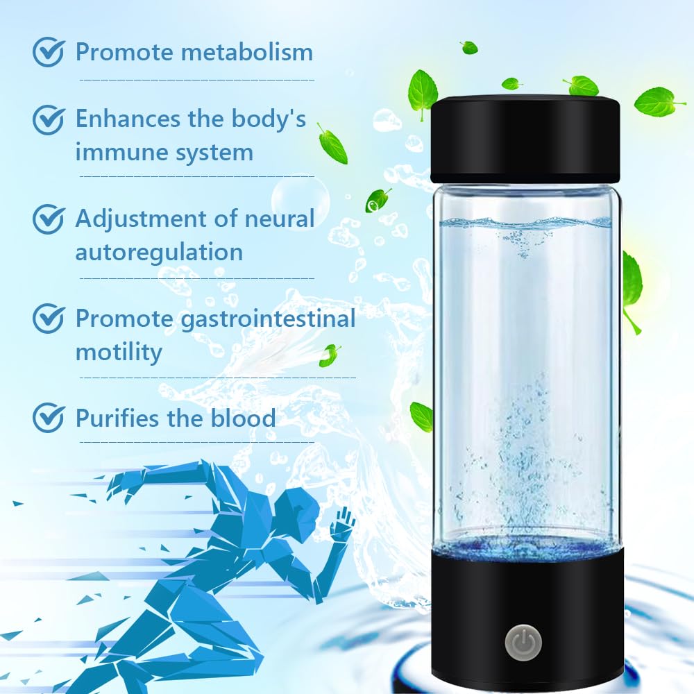 LEEZEL Generatore di Acqua Idrogenata, 420ML Portatile Tazza Ricca di Idrogeno Bottiglia, Bombola del Generatore di Idrogeno, Ricarica USB Portatile per Casa, Ufficio e Viaggi (nero)