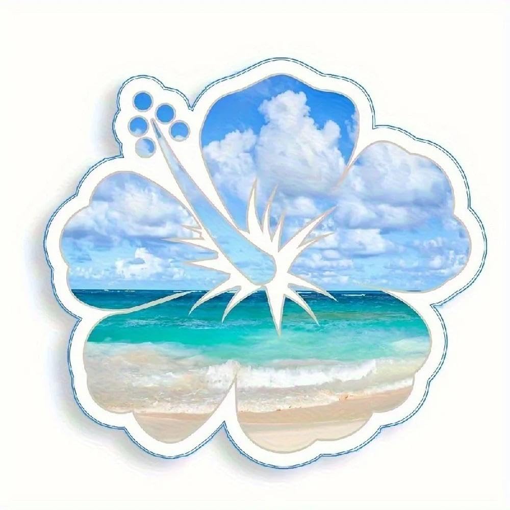 1PC Hibiscus Beach Waterproof Vinyl Sticker Ocean Sky Floral Decal for Car Window Wall Decor