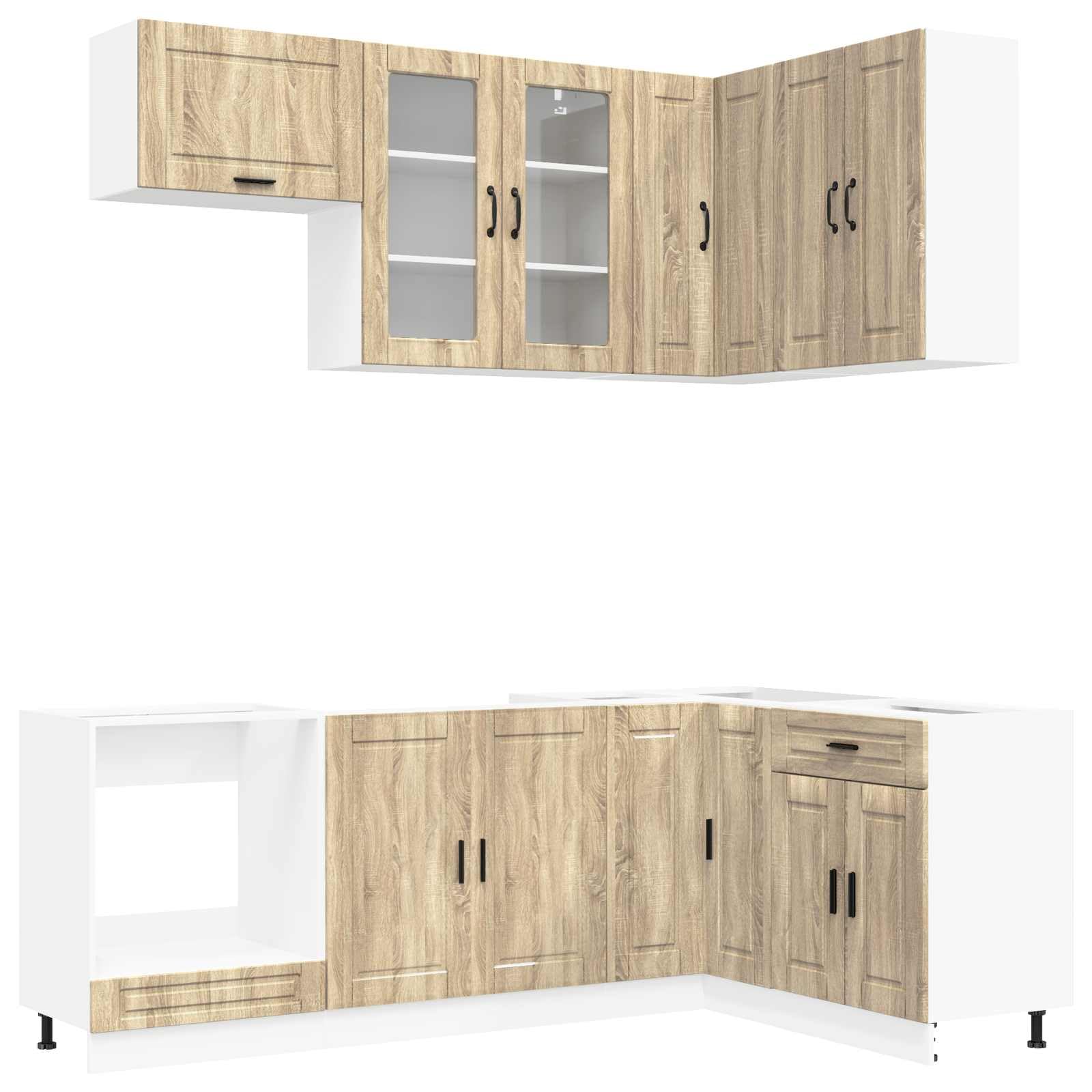 Mobile da cucina Porto, 8 pezzi, cucina da incasso in rovere Sonoma, moderno blocco da cucina angolare con mobiletto inferiore e pensile, per cucina e sala da pranzo