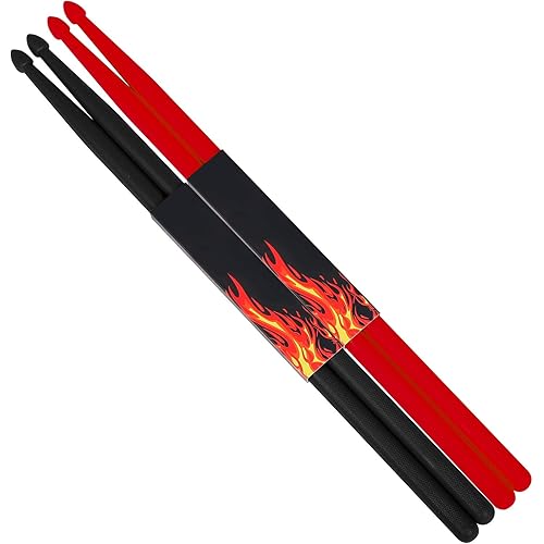 2 Pairs 5A Nylon Drumsticks for Adults Kids Light Durable Plastic Drum Sticks Set with Non-Slip Handles Professional Musical Instrument Percussion Accessories (Black & Red)
