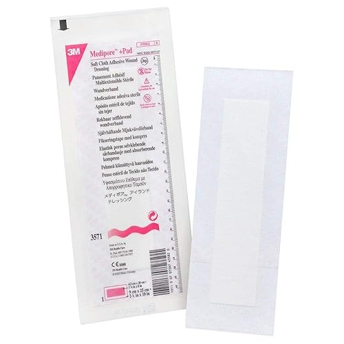 3 M Medipore + Pad paño suave calcomanía herida Vestidor – 3 1/2" x 10" Vestidor, 1 3/4" x 8" Pad – Caja