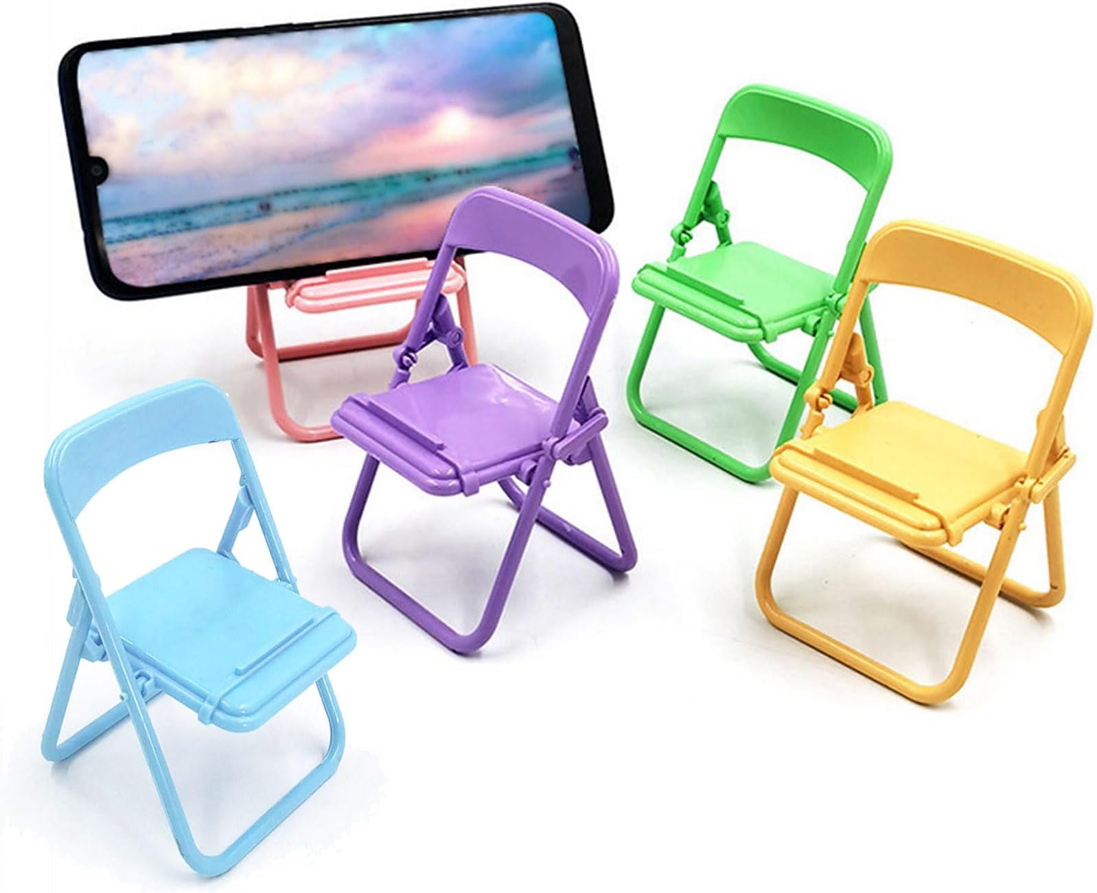 5Pcs Multicolour Mobile Phone Holder Simulation, Mini Stuff, Mini Folding Back Small Chair, Model Miniature, Plastic Furniture Scene Props for Micro Landscape Furniture, Mini Chair Accessories