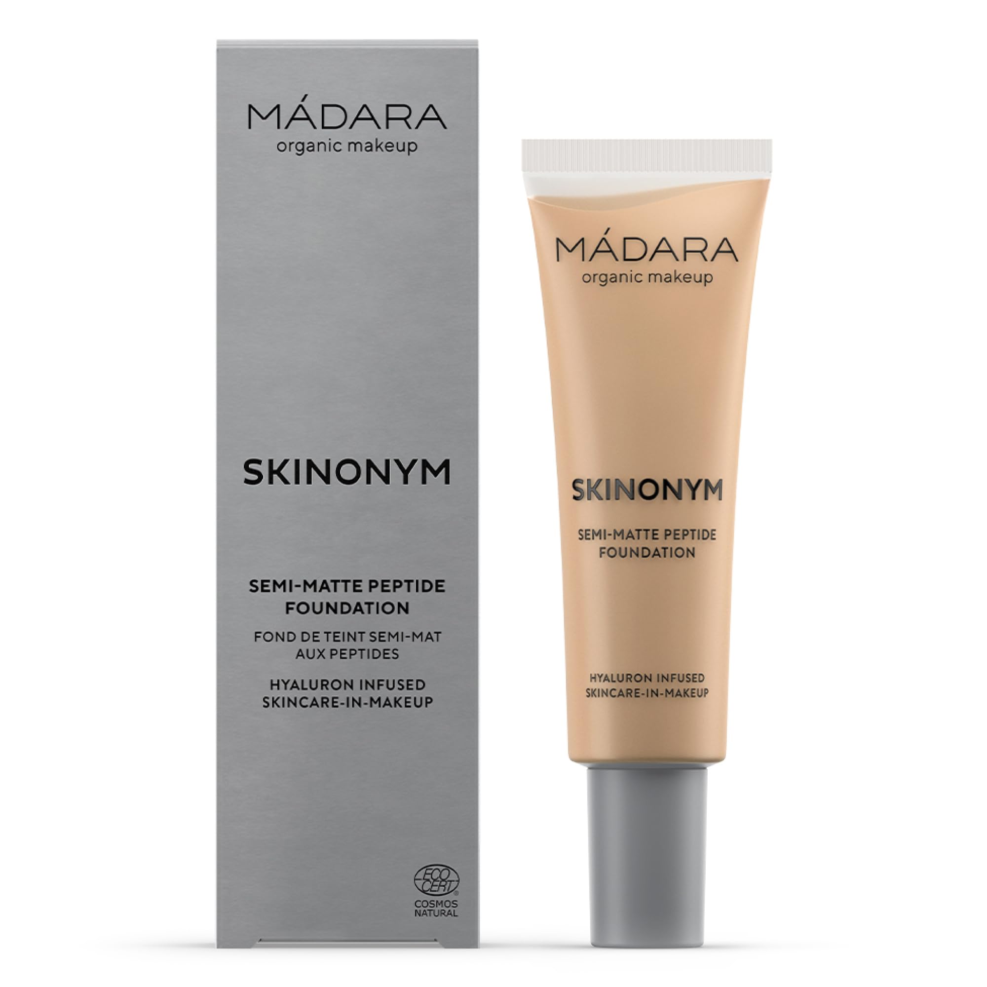 MÁDARA Organic Skincare | SKINONYM Base de Maquillaje Semimate con Péptidos #40 Sand 30 ml – Base Natural con Péptidos que favorecen la Producción de Colágeno, Acabado Semimate