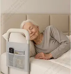 Grade De Cama..Bege.. Apoio Segurança para IDOSO REFORÇADA COM BOLSOS