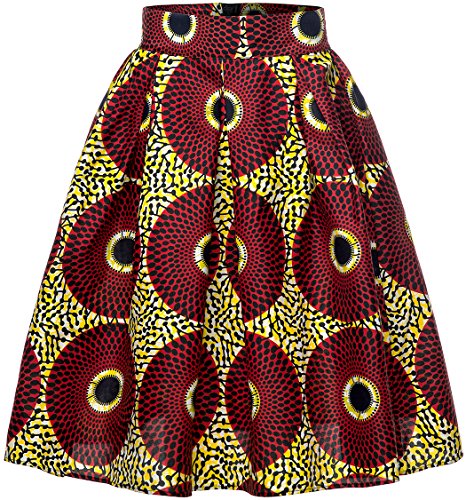 Shenbolen Women African Traditional Costume Flower Print Casual Dashiki Skirt (X-Large, E)