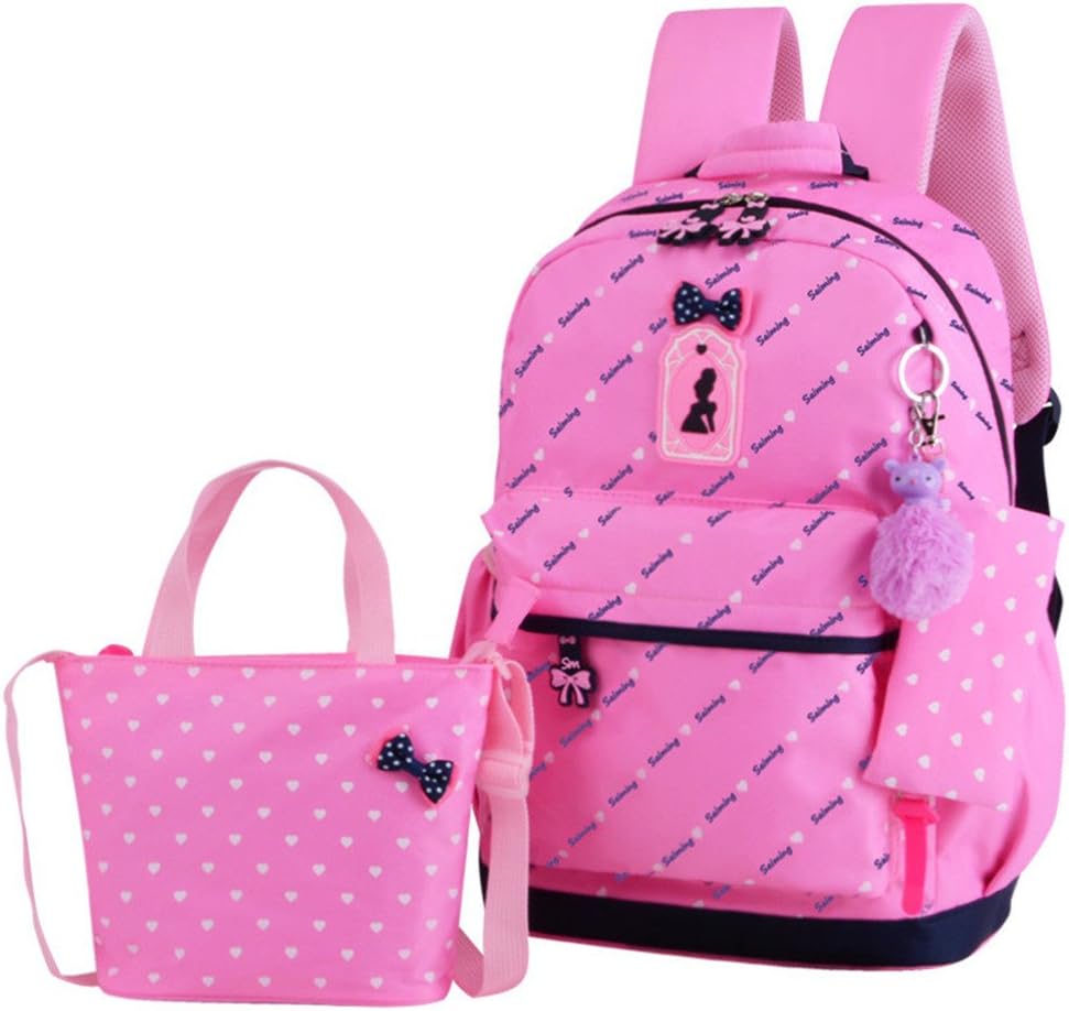 3Pcs Heart Printing Backpack Sets Bowknot Primary Schoolbag Travel Daypack Shoulder Bag Girls Rucksack knapsack