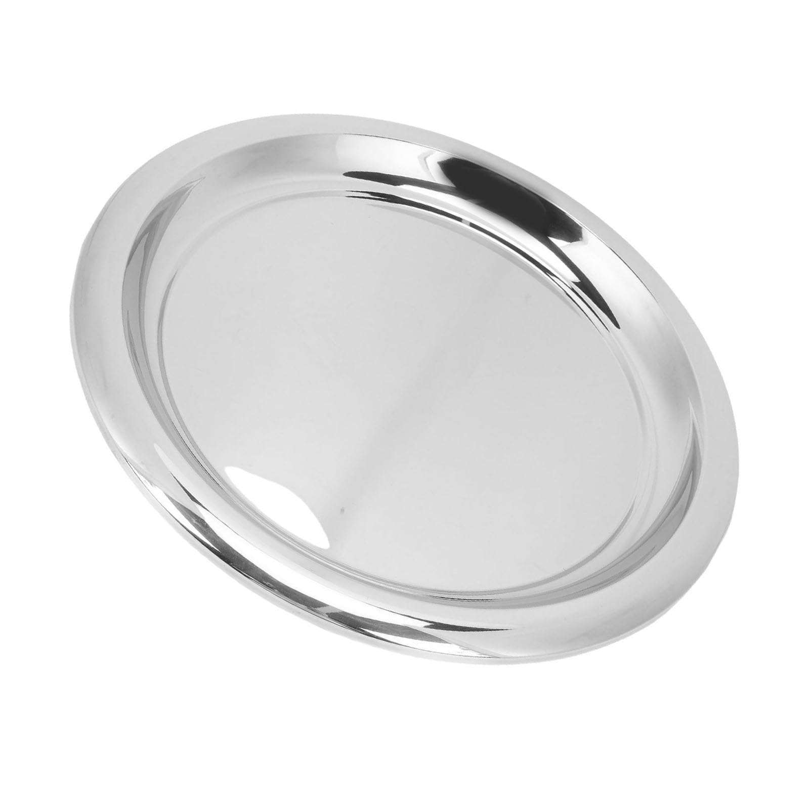 Buachois Vassoio Rotondo in Acciaio Inossidabile, Vassoio Servizio 35cm Specchiato Argento per Bevande Spuntini Dessert Bar