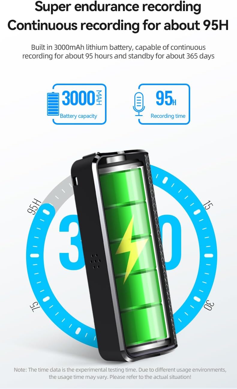 64GB Voice Recorder，140-hour Real-time Transcription and Translation ，Supporting 256 Languages, HD Noise Reduction, a 3000mAh Battery, and APP Control. Ideal for lectures and Meetings.