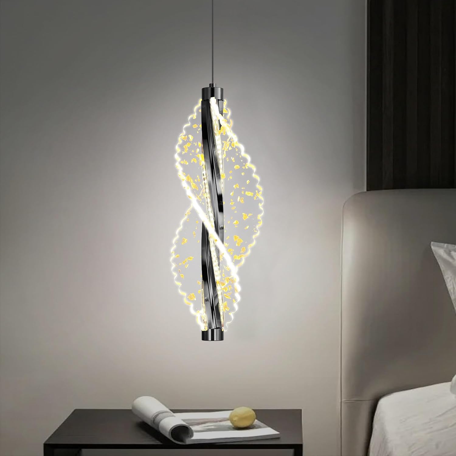1 Lights Glam Chandelier Modern Black Pendant Light LED Dimmable Acrylic Chandelier for Kitchen Island Dining Room Living Room