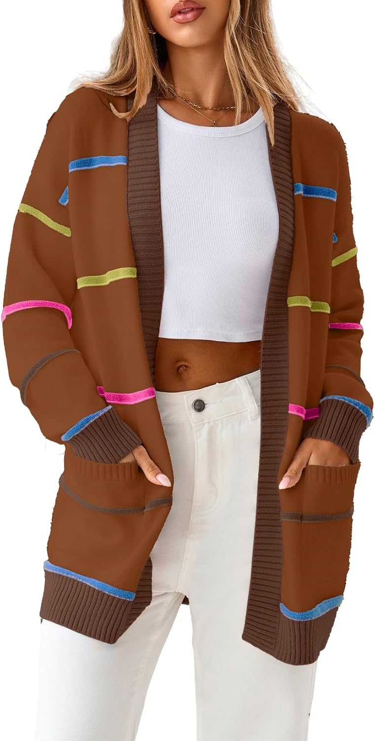 Sidefeel Cardigan Sweaters for Women Lightweight Striped 2025 Long Sleeve Open Front Loose Knit Sweaters Clothes