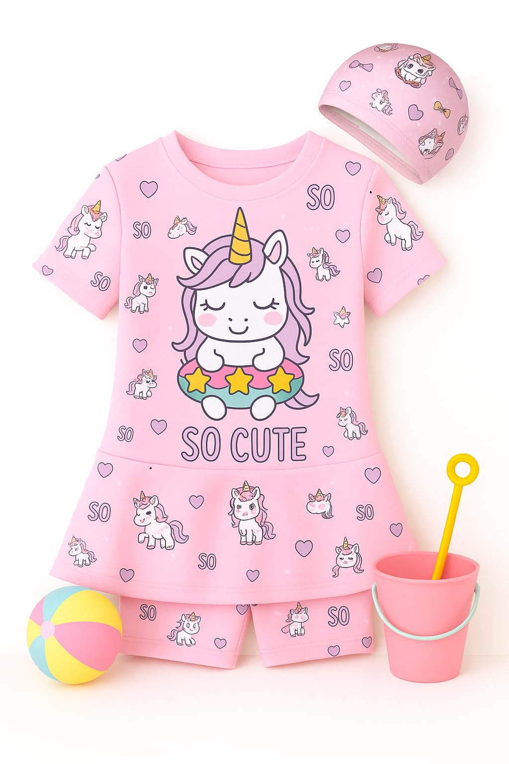 Bubble Berry Girls' Unicorn Swimming Costume, Pink, 3-4 Years 1
