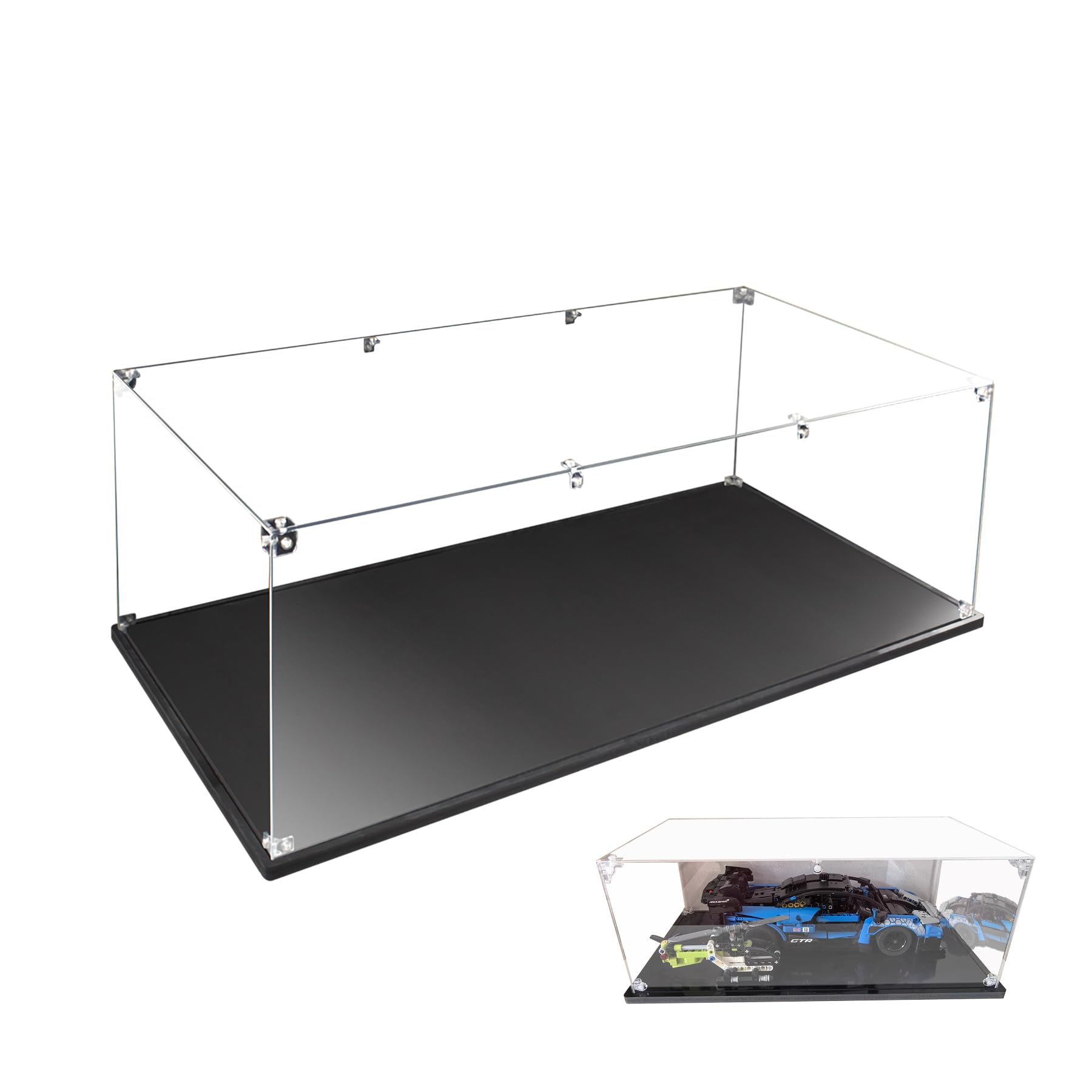 Acrylic Display Case 4x6x24in(LxWxH) - 3mm Thick Acrylic Display Box with Black Wooden Base, Assemble Dustproof Showcase Clear Display Case for